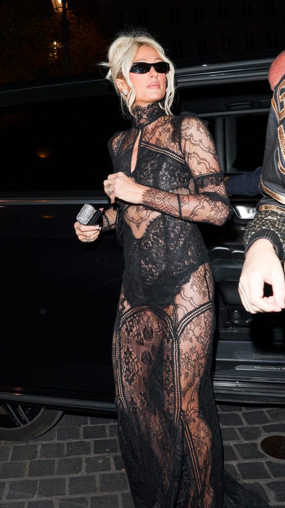 Paris Hilton Sheer Black Lace Naked Dress Paris
