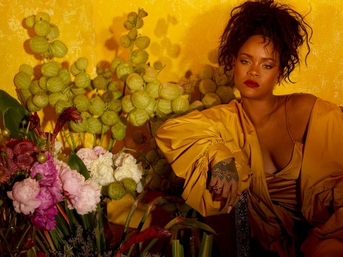 Rihanna Fenty Beauty Moroccan Spice Outtakes Golden Dress
