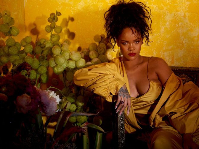 Rihanna Fenty Beauty Moroccan Spice Outtakes Golden Dress