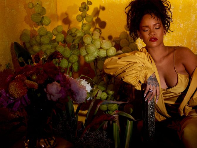 Rihanna Fenty Beauty Moroccan Spice Outtakes Golden Dress