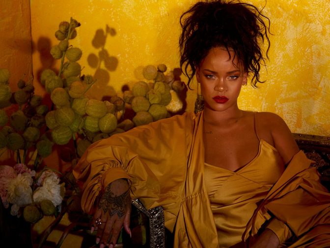 Rihanna Fenty Beauty Moroccan Spice Outtakes Golden Dress