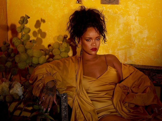 Rihanna Fenty Beauty Moroccan Spice Outtakes Golden Dress