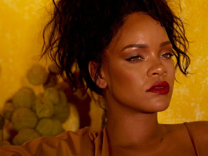 Rihanna Fenty Beauty Moroccan Spice Outtakes Golden Dress