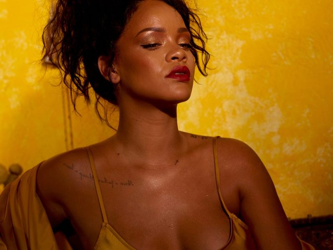 Rihanna Fenty Beauty Moroccan Spice Outtakes Golden Dress