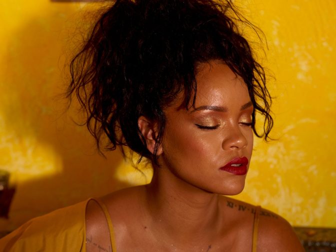 Rihanna Fenty Beauty Moroccan Spice Outtakes Golden Dress