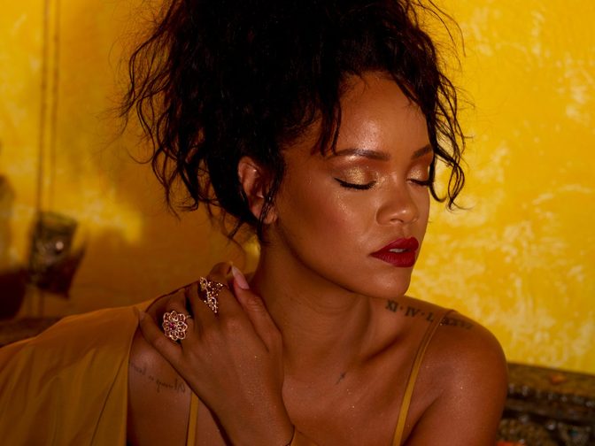 Rihanna Fenty Beauty Moroccan Spice Outtakes Golden Dress