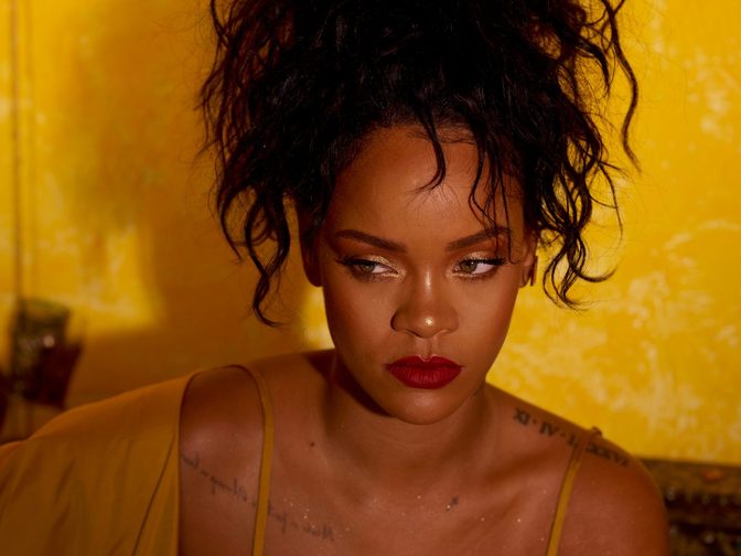 Rihanna Fenty Beauty Moroccan Spice Outtakes Golden Dress