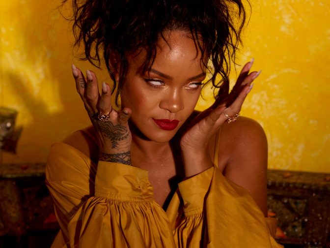 Rihanna Fenty Beauty Moroccan Spice Outtakes Golden Dress