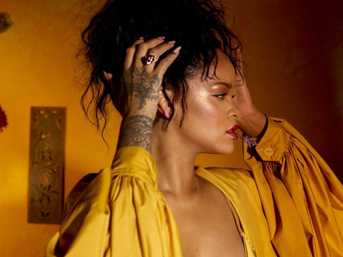 Rihanna Fenty Beauty Moroccan Spice Outtakes Golden Dress