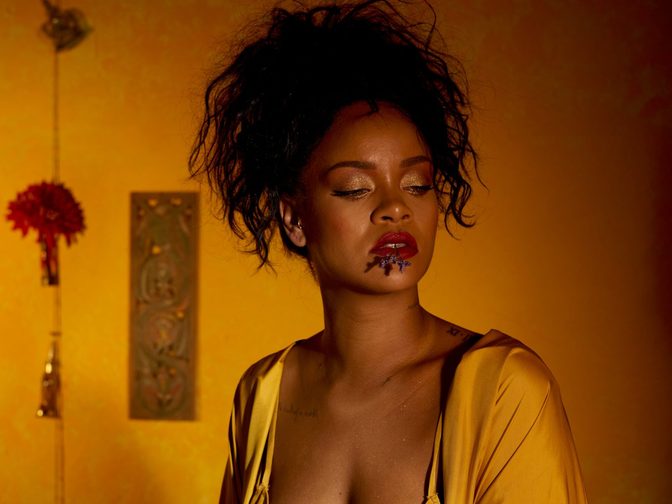 Rihanna Fenty Beauty Moroccan Spice Outtakes Golden Dress