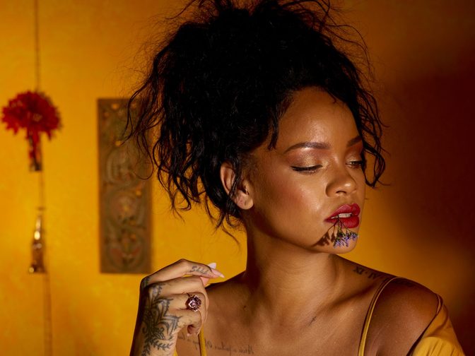 Rihanna Fenty Beauty Moroccan Spice Outtakes Golden Dress