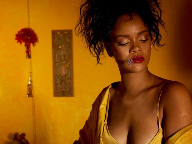 Rihanna Fenty Beauty Moroccan Spice Outtakes Golden Dress