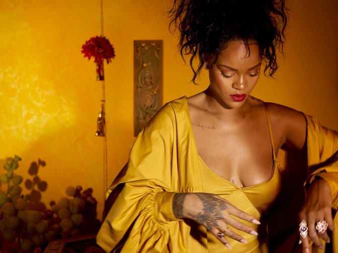 Rihanna Fenty Beauty Moroccan Spice Outtakes Golden Dress