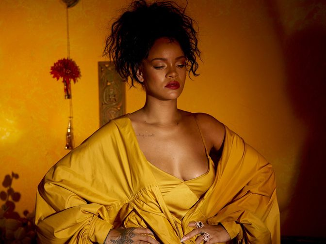 Rihanna Fenty Beauty Moroccan Spice Outtakes Golden Dress