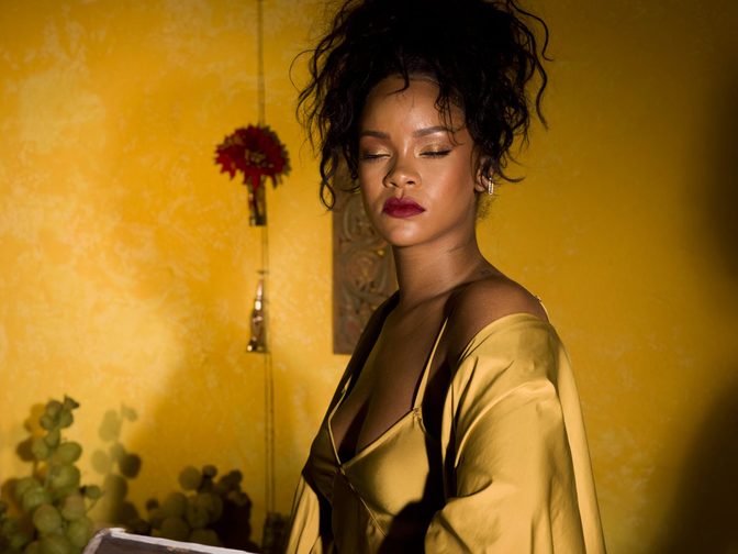 Rihanna Fenty Beauty Moroccan Spice Outtakes Golden Dress