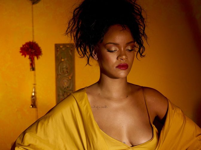 Rihanna Fenty Beauty Moroccan Spice Outtakes Golden Dress