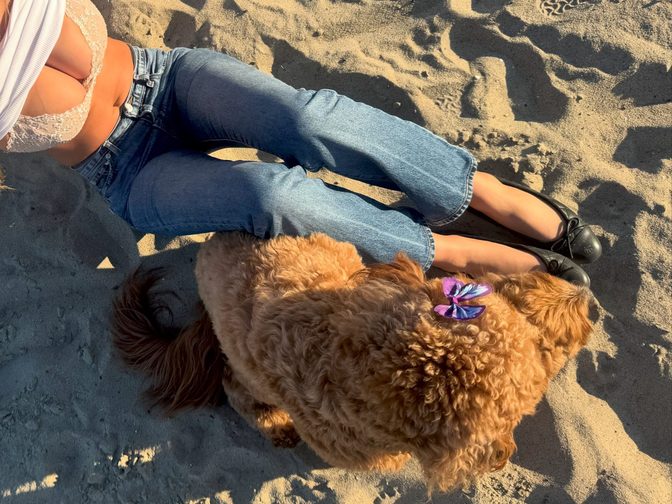 Sarbella Harris Sexy Cleavage Tight Jeans Beach Shoot