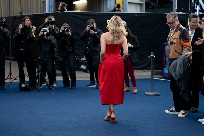Scarlett Johansson Red Dress Ray Gunn Premiere