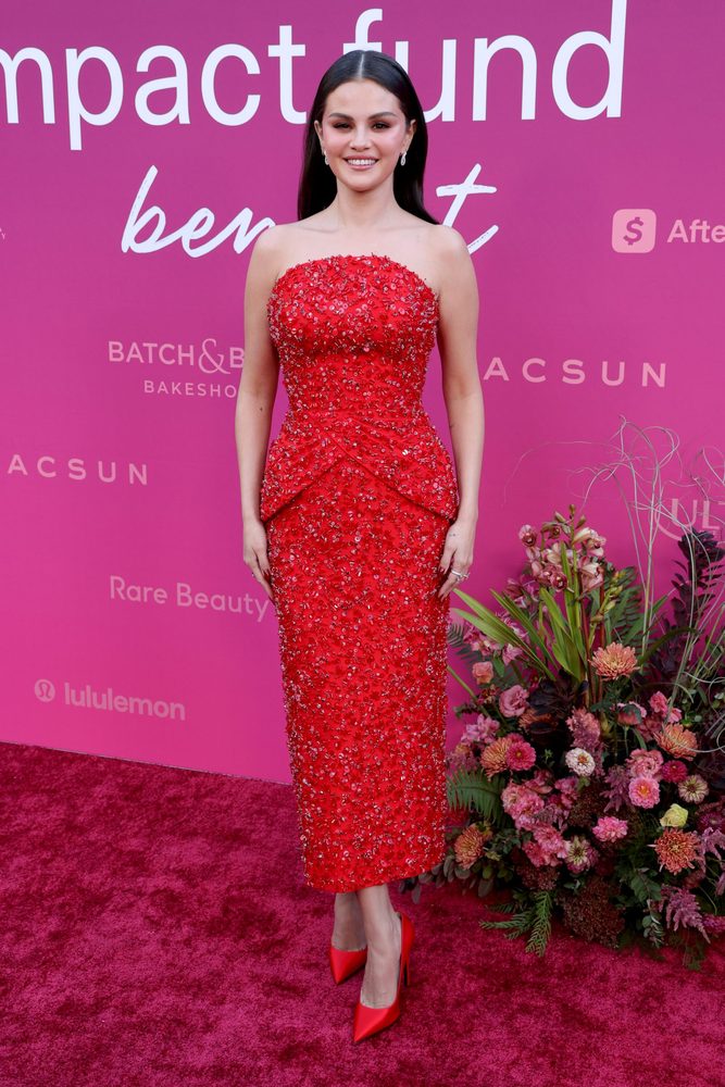 Selena Gomez Red Prada Dress Curves Rare Impact Benefit