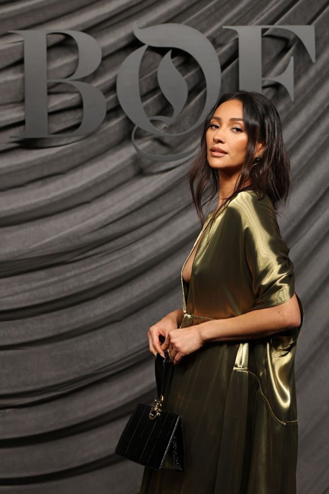 Shay Mitchell Cleavage Low Cut Gold Dress Paris