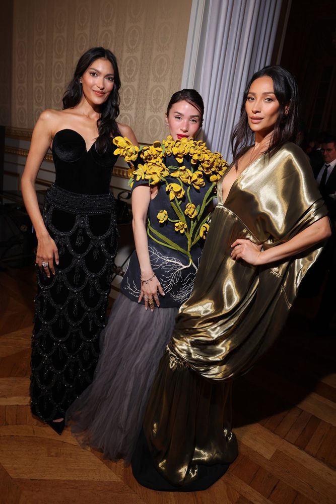Shay Mitchell Cleavage Low Cut Gold Dress Paris