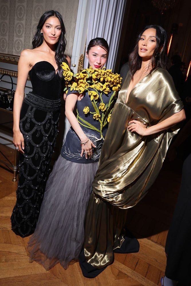 Shay Mitchell Cleavage Low Cut Gold Dress Paris