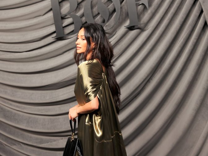 Shay Mitchell Cleavage Low Cut Gold Dress Paris