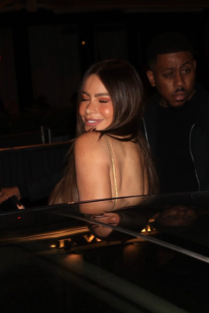 Sofia Vergara Busty Cleavage Black Gold Dress Paris Fashion Week