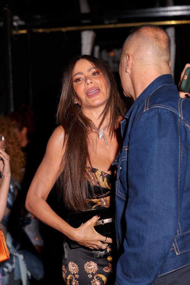 Sofia Vergara Busty Cleavage Black Gold Dress Paris Fashion Week