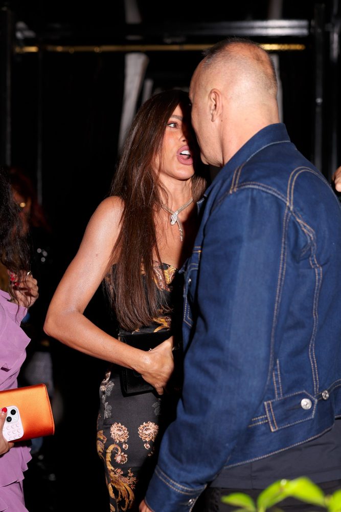 Sofia Vergara Busty Cleavage Black Gold Dress Paris Fashion Week