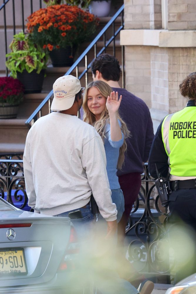 Sydney Sweeney Busty Tight Blue Off Shoulder Sweater Housemaids Secret Set