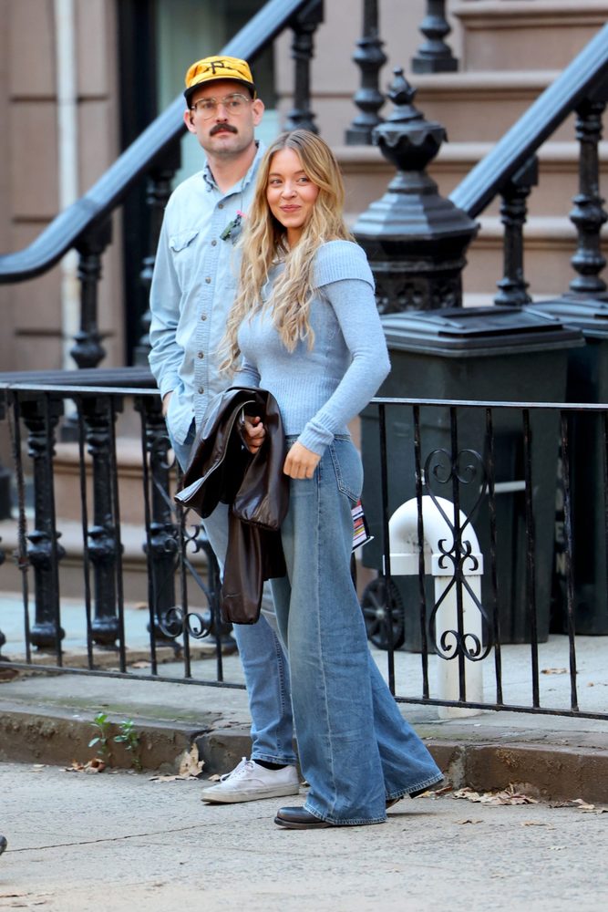 Sydney Sweeney Busty Tight Blue Off Shoulder Sweater Housemaids Secret Set