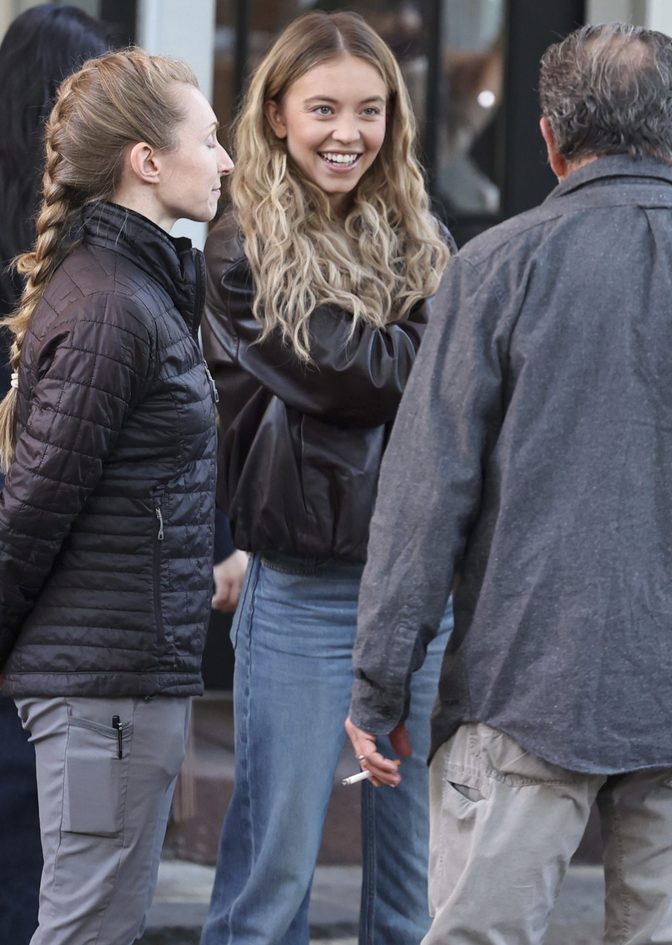 Sydney Sweeney Busty Tight Blue Off Shoulder Sweater Housemaids Secret Set