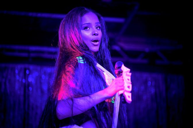 Tyla Neon Body Paint Fluffy Skirt Paris Concert