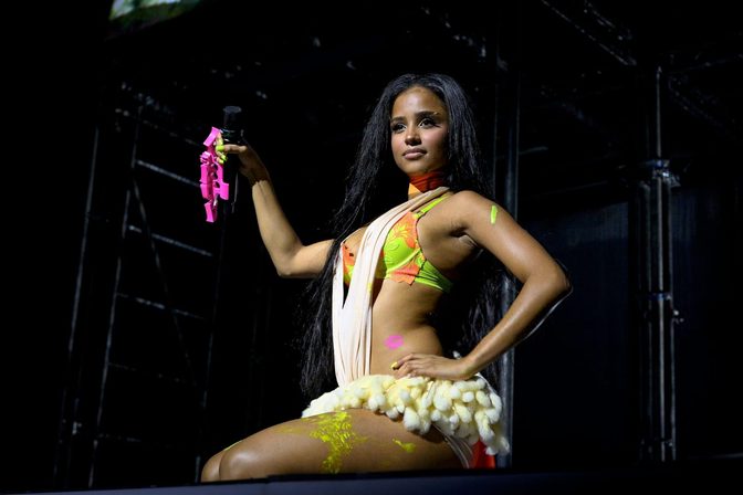 Tyla Neon Body Paint Fluffy Skirt Paris Concert