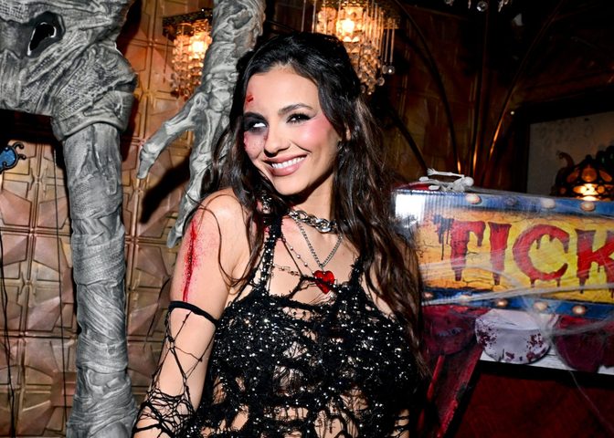 Victoria Justice Shredded Black Mesh Love Zombie Halloween Party