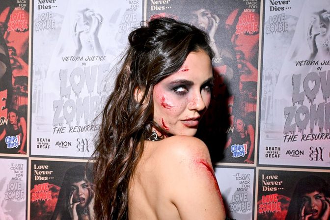 Victoria Justice Shredded Black Mesh Love Zombie Halloween Party