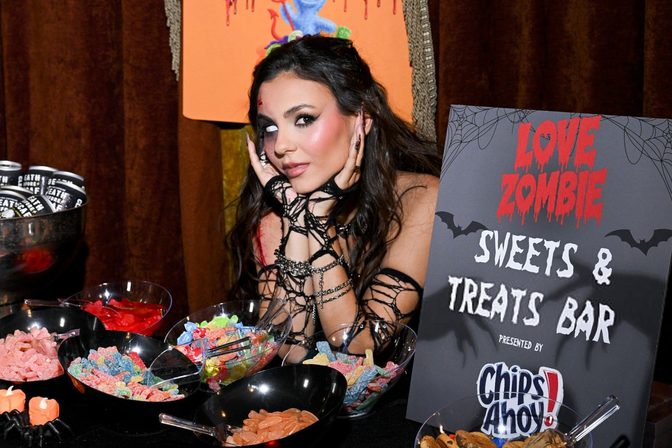 Victoria Justice Shredded Black Mesh Love Zombie Halloween Party