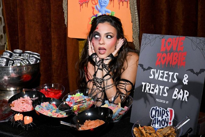 Victoria Justice Shredded Black Mesh Love Zombie Halloween Party