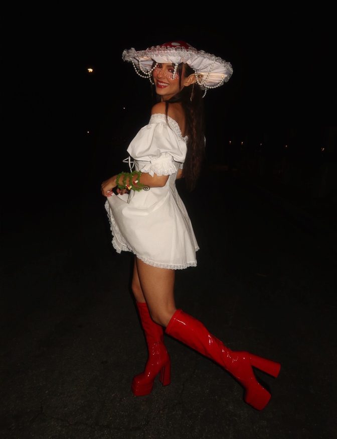 Victoria Justice Tiny White Dress Red Boots Mushroom Fairy