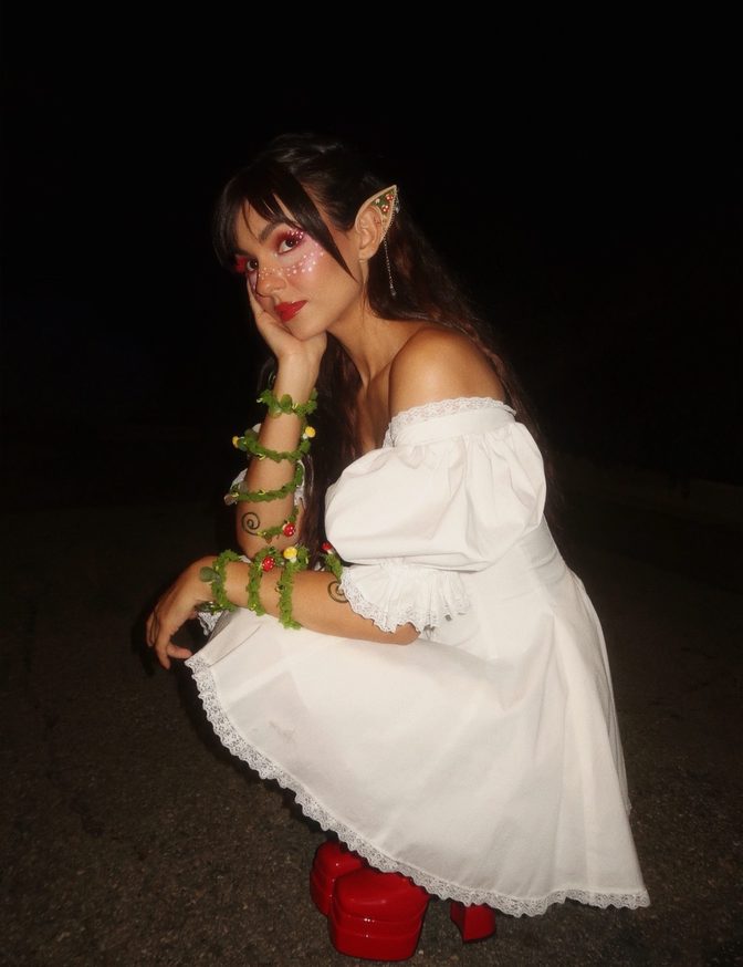 Victoria Justice Tiny White Dress Red Boots Mushroom Fairy